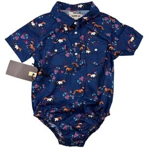 Rank 45 Baby Girl 18 Mos Western Horse Floral Short Sleeve Romper Bodysuit Pearl